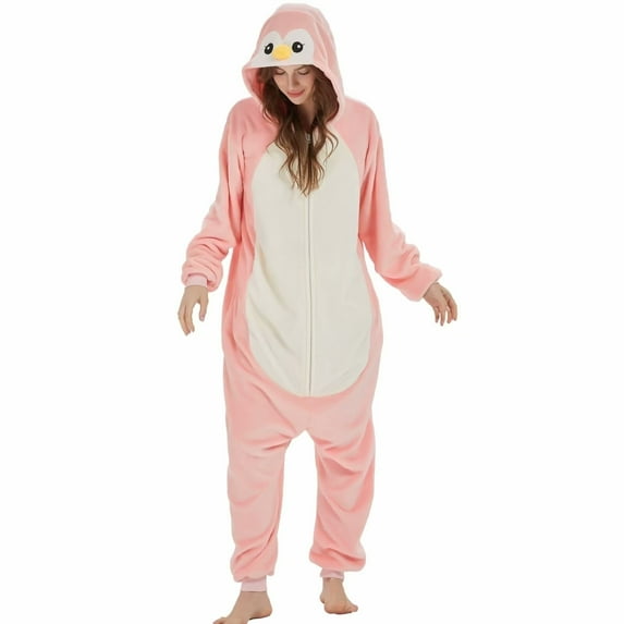 SWEETXIN Adult Pink Penguin Unisex Onesie Pajamas Halloween Cosplay Costume Suit for Women and Men Jumpsuit SizeXL