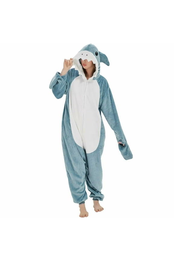Adult Shark Unisex Onesie Pajamas Halloween Cosplay Costume Suit for Women and Men Jumpsuit SizeS
