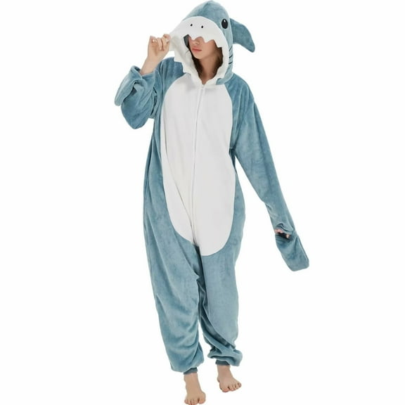 SWEETXIN Adult Shark Unisex Onesie Pajamas Halloween Cosplay Costume Suit for Women and Men Jumpsuit SizeXL