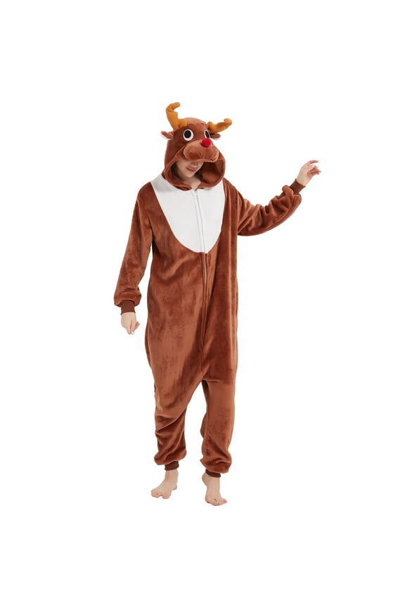 Adult Christmas Reindeer Unisex Onesie Pajamas Halloween Cosplay Costume Suit for Women and Men SizeXL