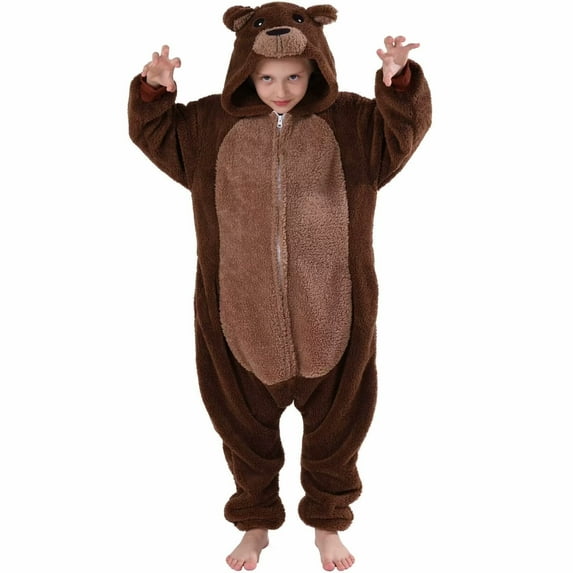 SWEETXIN Kids Bear Onesie Pajamas Plush Costume Cosplay Sleepwear for Girls Boys Jumpsuit 12Years