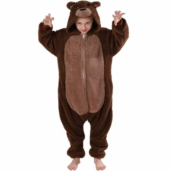 SWEETXIN Kids Bear Onesie Pajamas Plush Costume Cosplay Sleepwear for Girls Boys Jumpsuit 5T