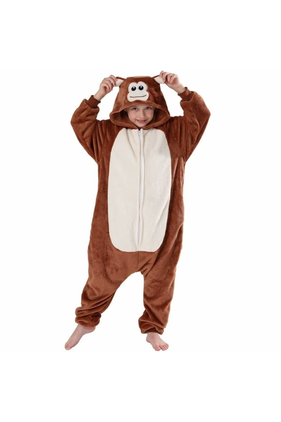 Kids Monkey Onesie Pajamas Halloween Plush Costume Sleepwear Christmas Gift for Girls Boys Jumpsuit 8Years