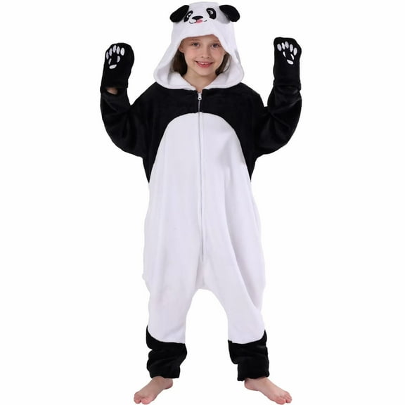 SWEETXIN Kids Panda Onesie Pajamas Plush Costume Cosplay Sleepwear for Girls Boys Jumpsuit 6Years