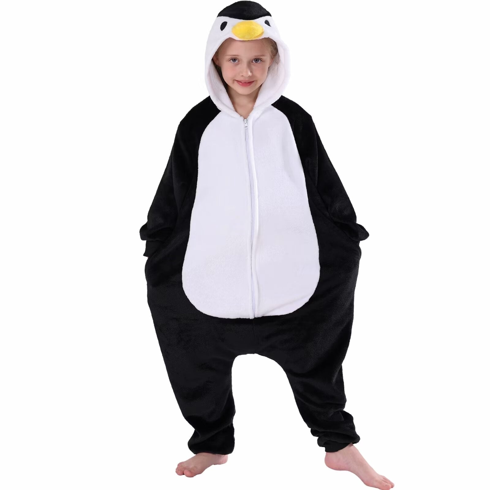SWEETXIN Kids Penguin Onesie Pajamas Halloween Plush Costume Sleepwear Christmas Gift for Girls Boys Jumpsuit 6Years