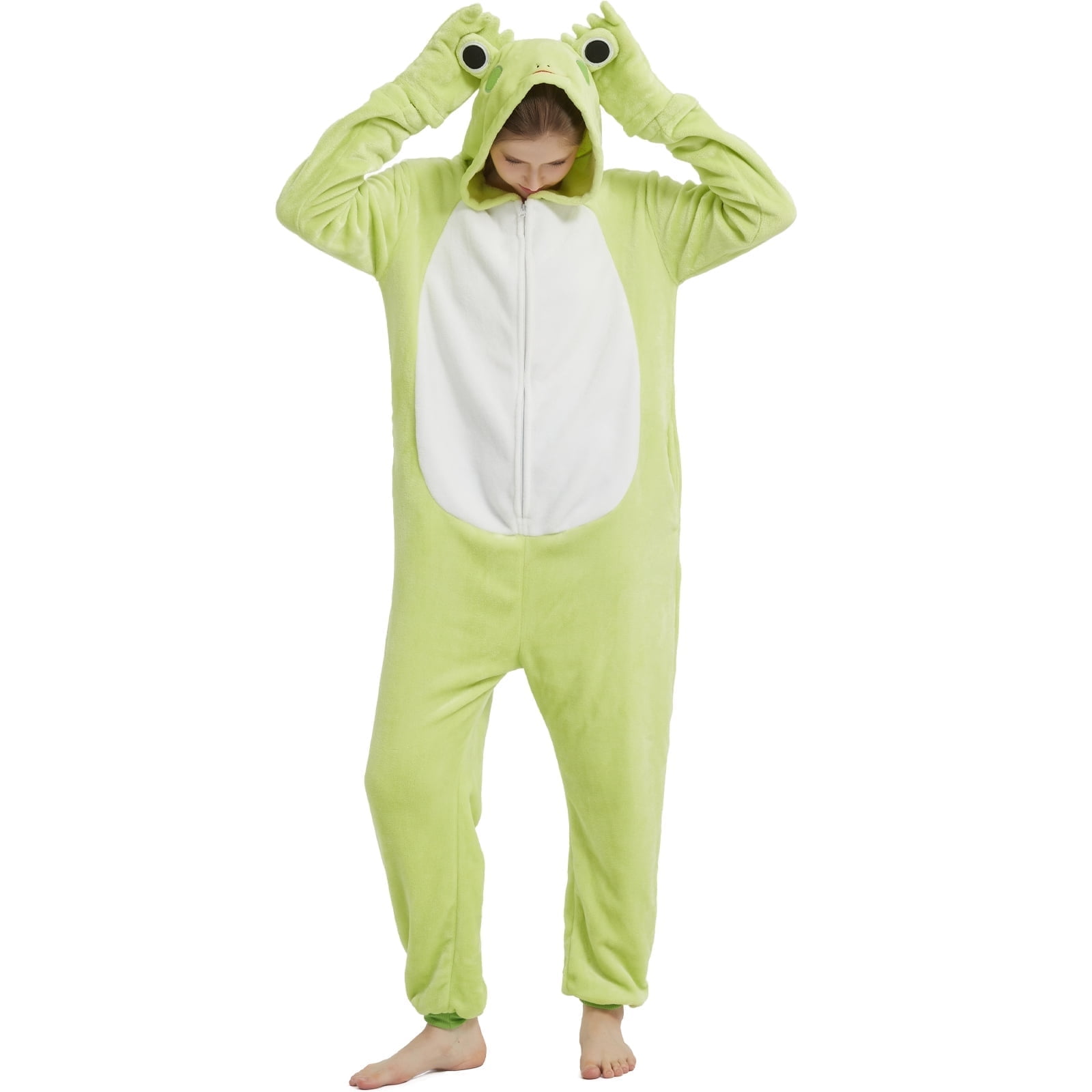 SWEETXIN Adult's Frog One-Piece Holiday Family Pajamas Halloween Costume Suit for Women and Men Jumpsuit SizeL