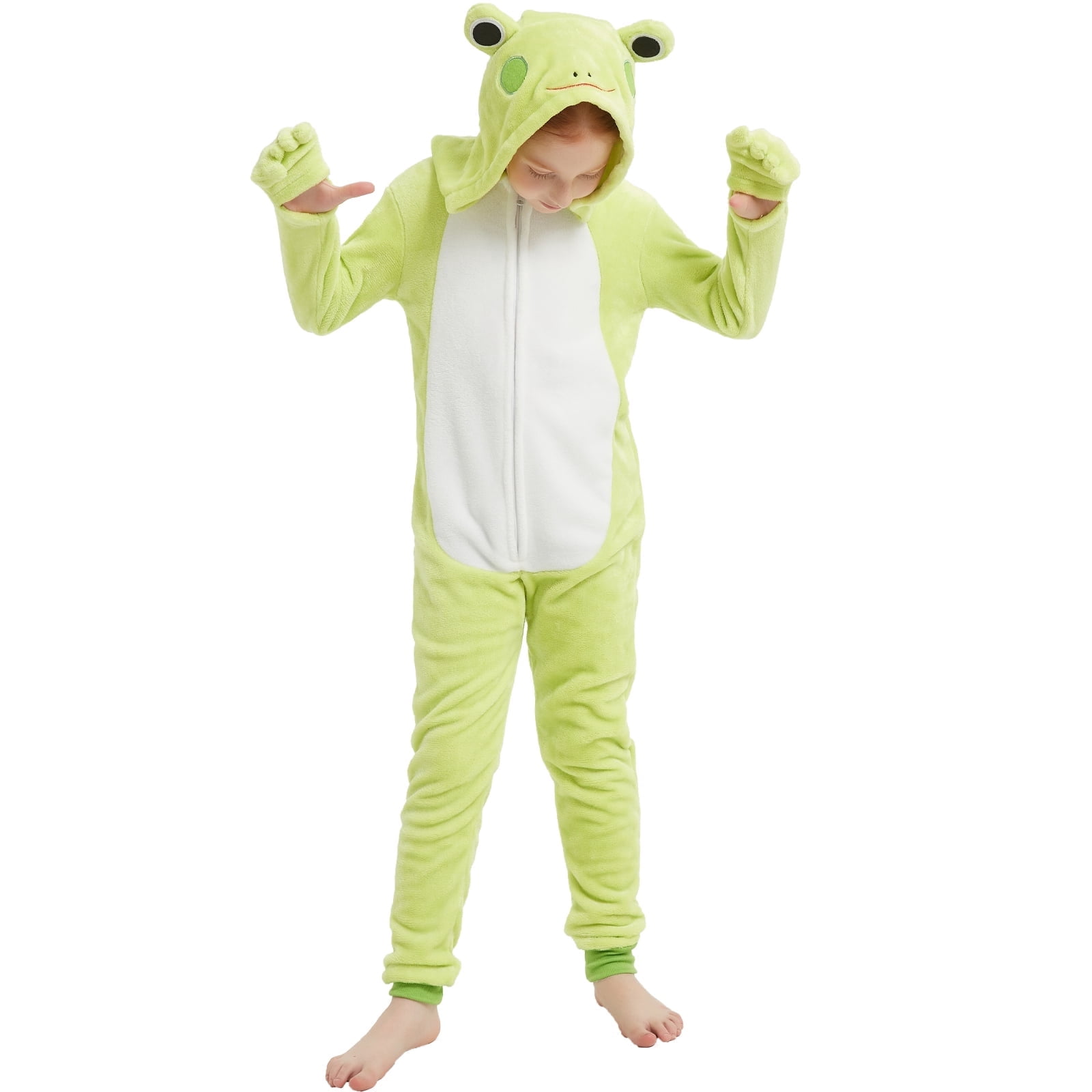 SWEETXIN Kids Frog One-Piece Pajamas Halloween Snug Plush Costume Sleepwear Christmas Gifts for Girls Boys 5T