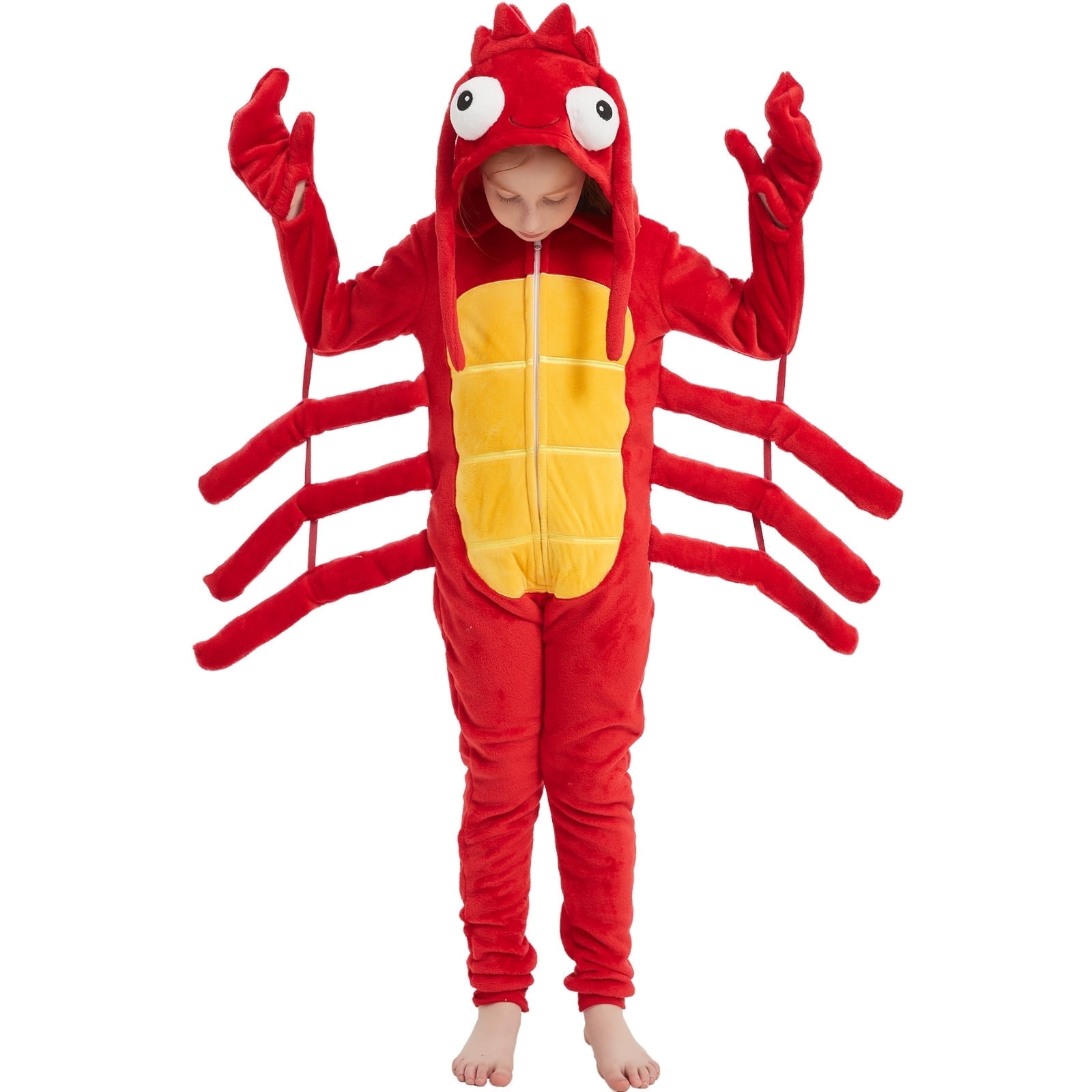 SWEETXIN Kids Lobster One-Piece Pajamas Halloween Snug Plush Costume Sleepwear Christmas Gifts for Girls Boys 12Years