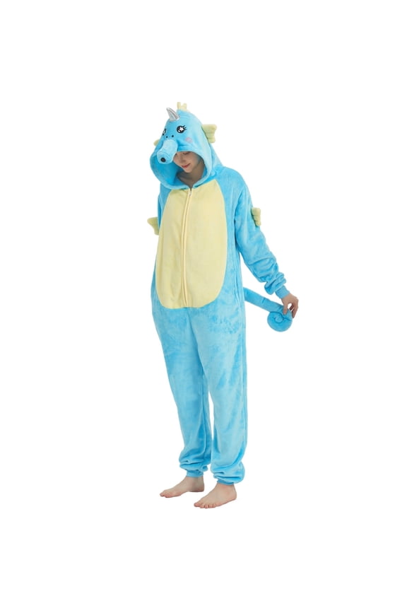 Adult's Seahorse One-Piece Holiday Family Pajamas Halloween Costume Suit for Women and Men Jumpsuit SizeM