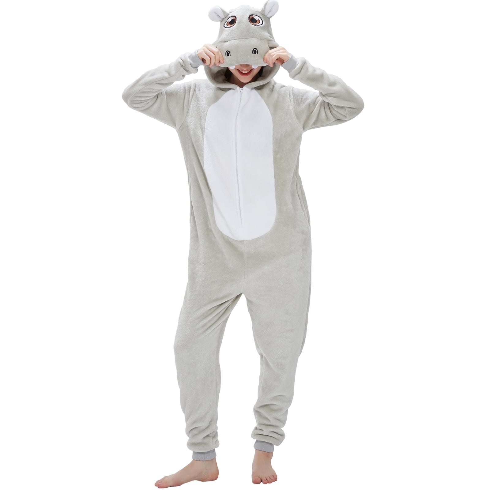 SWEETXIN Adult Halloween One-Piece Pajamas Hippo Cosplay Costume Suit for Women and Men SizeM
