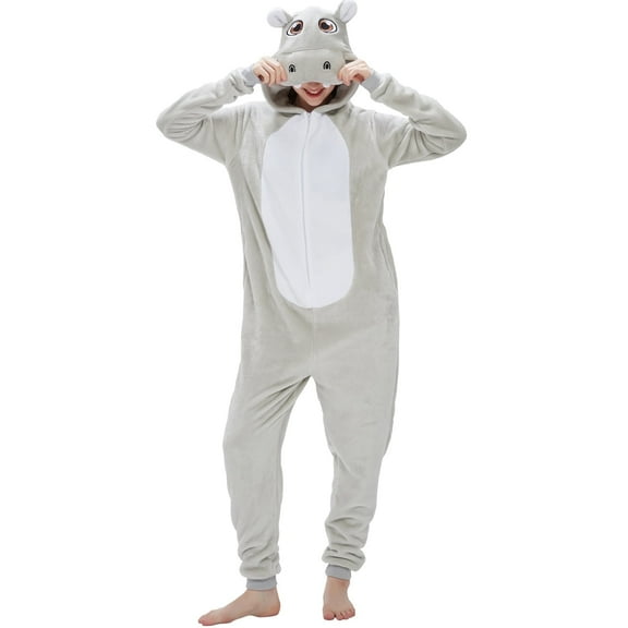 SWEETXIN Adult Halloween One-Piece Pajamas Hippo Cosplay Costume Suit for Women and Men SizeXXL