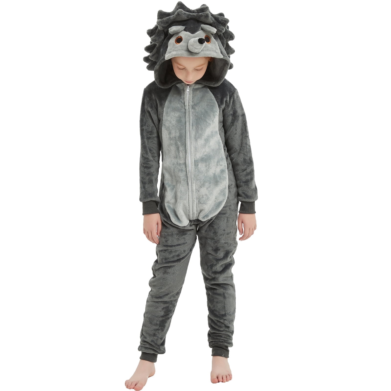 SWEETXIN Kids Hedgehog One-Piece Pajamas Halloween Snug Plush Costume Sleepwear Christmas Gifts for Girls Boys 8Years