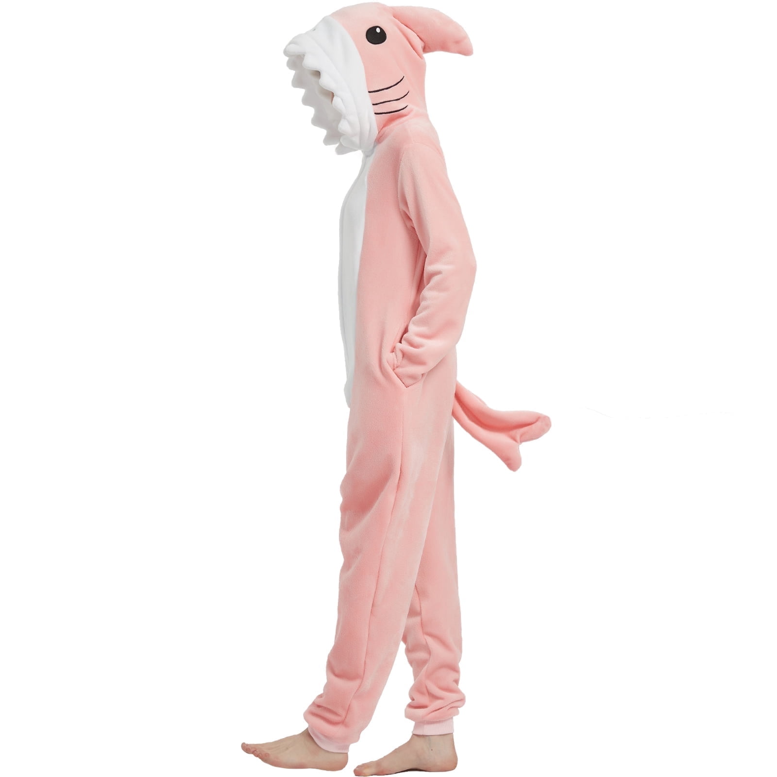 SWEETXIN Adult Halloween One-Piece Pajamas Shark Cosplay Costume Suit for Women and Men SizeXXL