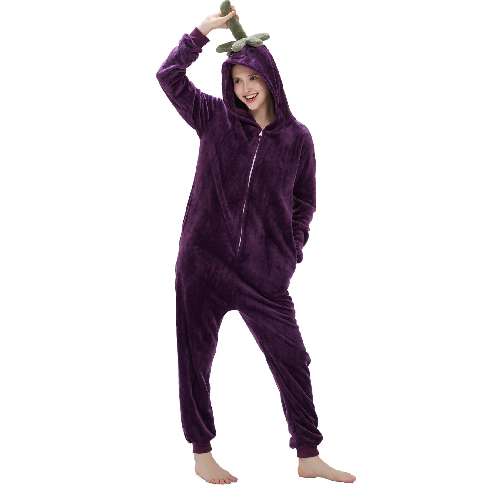SWEETXIN Adult's Eggplant One-Piece Holiday Family Pajamas Halloween Costume Suit for Women and Men Jumpsuit SizeXL