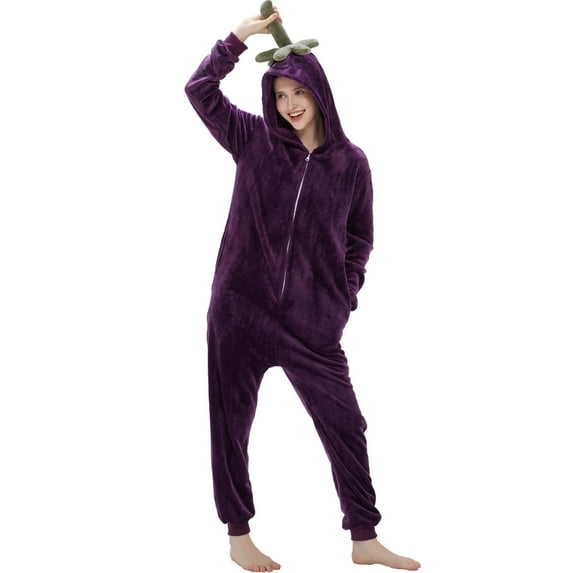 SWEETXIN Adult's Eggplant One-Piece Holiday Family Pajamas Halloween Costume Suit for Women and Men Jumpsuit SizeM