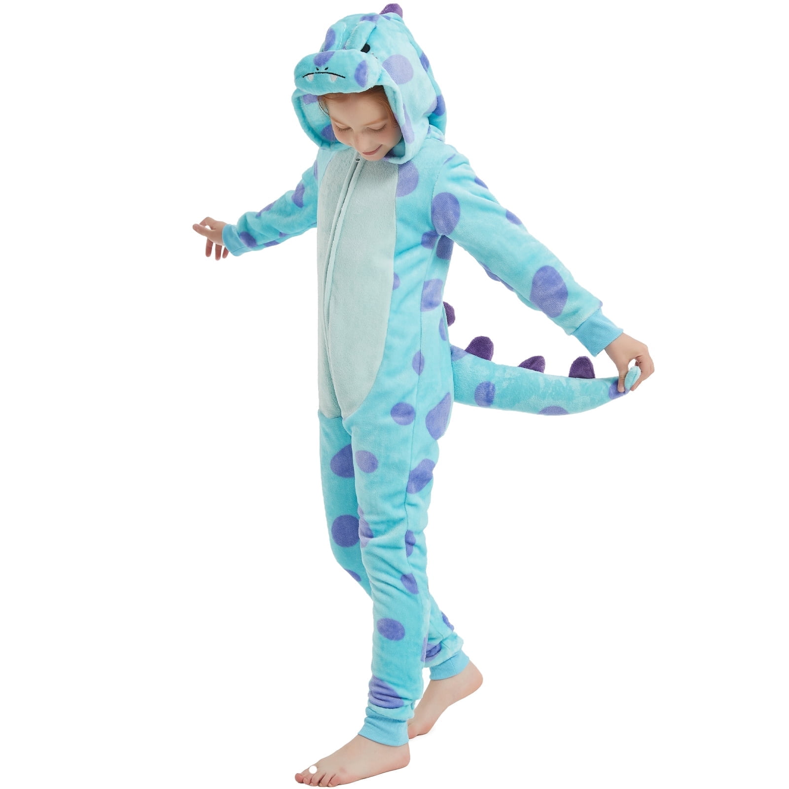 SWEETXIN Kids Dinosaur One-Piece Pajamas Halloween Snug Plush Costume Sleepwear Christmas Gifts for Girls Boys 6Years