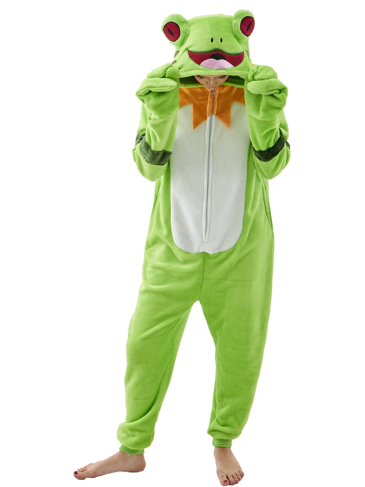 SWEETXIN Unisex Soft Flannel Onesie Pajamas, Long Sleeve Full Body Loungewear, Frog Color Casual Jumpsuit for Home Sleep SizeXL