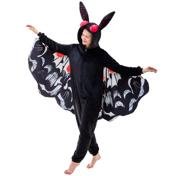SWEETXIN Unisex Soft Flannel Onesie Pajamas, Long Sleeve Full Body Loungewear, White Mothman Color Casual Jumpsuit for Home Sleep SizeM