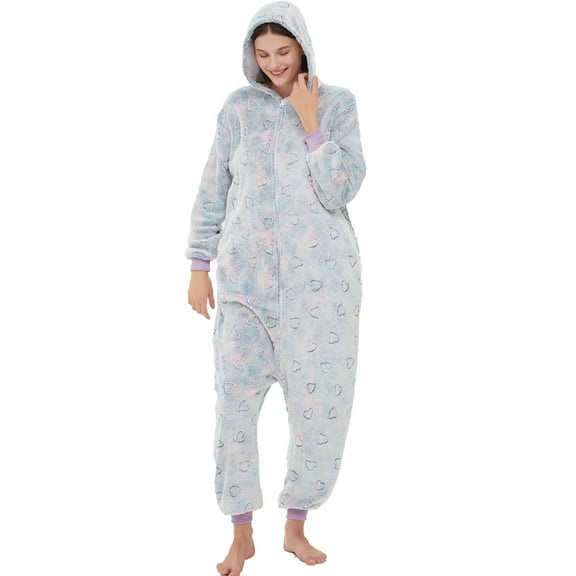 SWEETXIN Women's Snug Fit Love Heart One-Piece Pajamas, Glow-in-the-Dark Tie Dye Hooded Onesies Costume SizeM