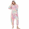 thumbnail image 1 of SWEETXIN Women's Snug Fit Zip up One-Piece Pajamas, Glow In The Dark Tie Dye Hooded Onesies Costume, 1 of 7