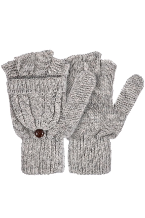 1 Pair Fold-Back Mitten Flap Grey Gloves Cozy Mittens for Cold Weather