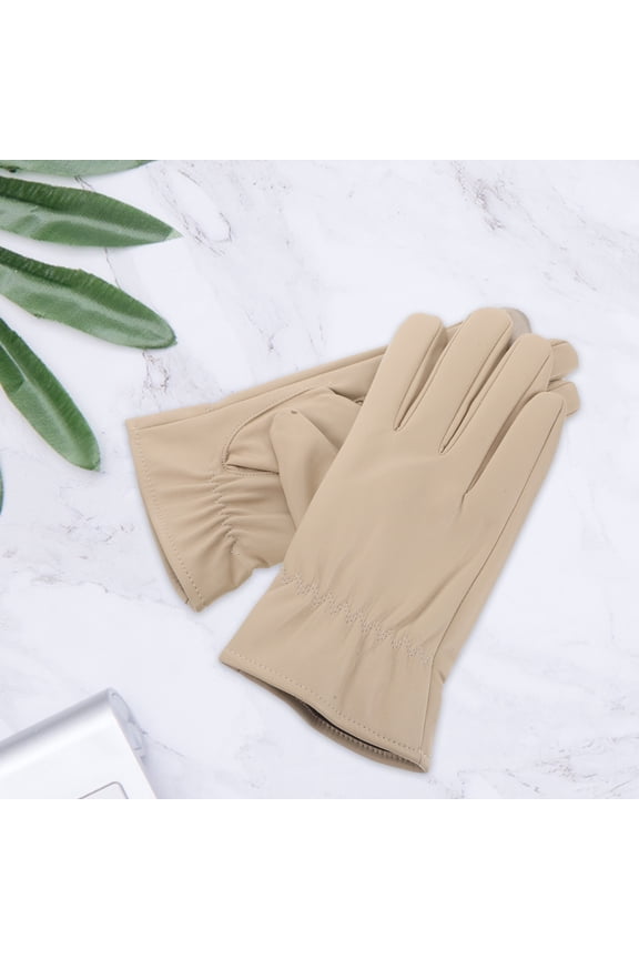 1 Pair Warm Beige Fleece Pu Gloves for Women Winter Season Outdoor Activities 8.84X3.54X0.39in