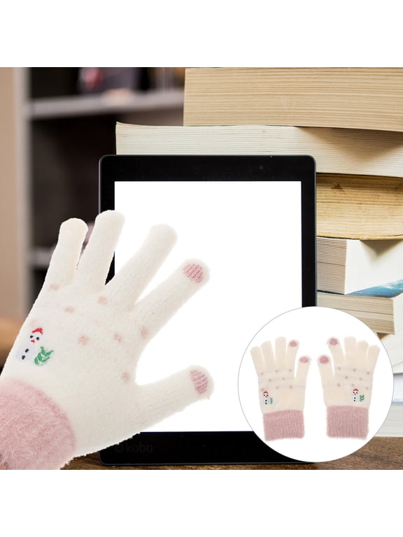 Womens Warm Touchscreen Gloves, 1 Pair, White, Perfect for Cold Weather Outdoor Activities