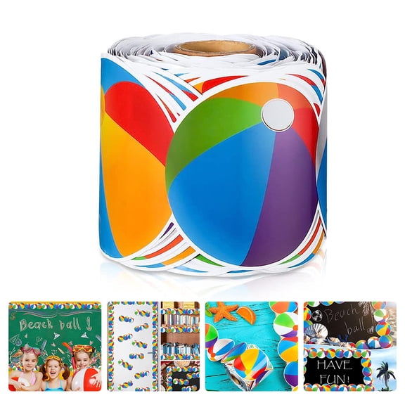SWETRACE 1 Roll Beach Ball Pattern Coated Paper Bulletin Board Border Sticker for Summer Party Classroom Decoration