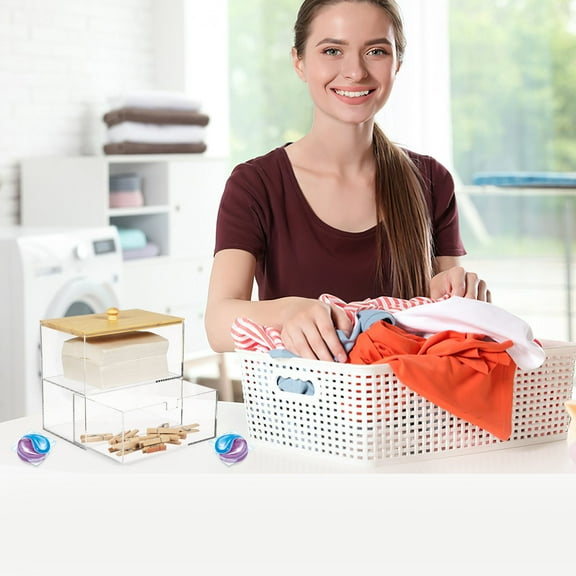 SWETRACE 1 Set Laundry Room Organizers Bamboo Rectangular Shape with High Clarity