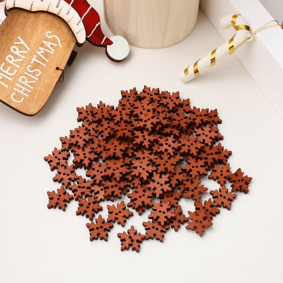 SWETRACE 100Pcs Wooden Snowflake Buttons Brown Decorative Craft Embellishments for DIY Projects