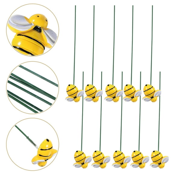 SWETRACE 10Pcs Garden Bee Decor Iron Plastic Bee Stakes for Garden Yard Lawn Decorative Garden Stake 11.8X1.2X1.1In
