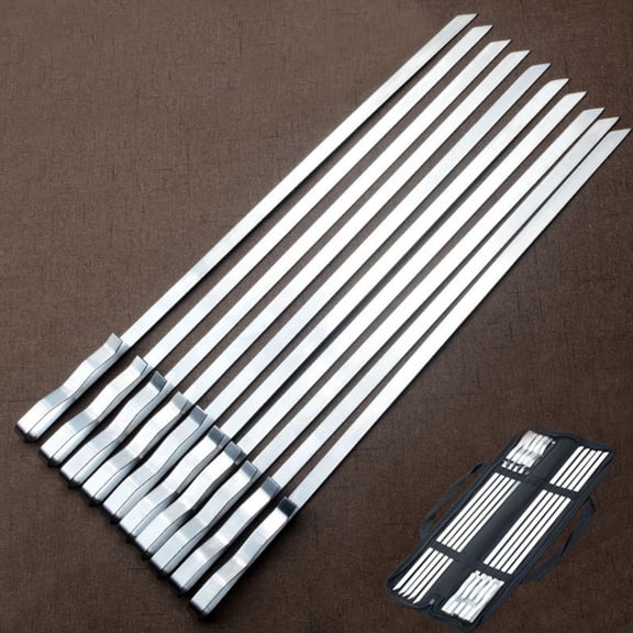 SWETRACE 10-Piece Flat Stainless Steel Kabob Skewers Set for Grilling BBQ and Outdoor Cooking