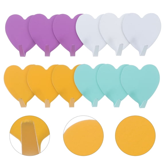 SWETRACE 12Pcs Assorted Color Iron Adhesive Hanger Wall Mounted Heart Shape Hook for Home
