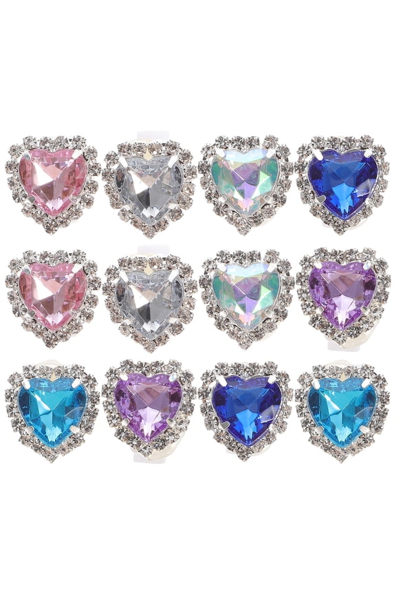 12-Pack Rhinestone Heart-Shaped Shoe , Sparkling Glass & Aluminum Alloy Accessories for Sneakers