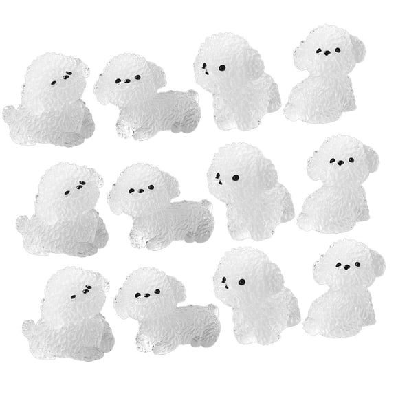 SWETRACE Resin Puppy Figurines, White, for Micro Landscape and Home Decor, 12Pcs