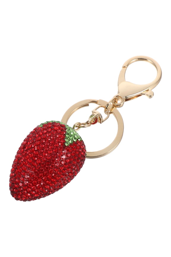 Strawberry Keychain 1 Pack Red Zinc Alloy Rhinestone Charm for Bags, Car Keys, and Accessories