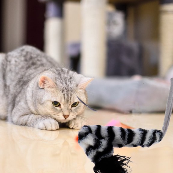 SWETRACE 1Pc Black Cat Jumping Toys Interactive Plush Pet Playthings with Realistic Animal Tail