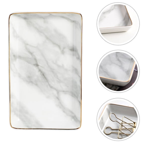 SWETRACE 1Pc Marble Pattern Sundries Storage Tray Ceramic Material Practical for Bathroom Use