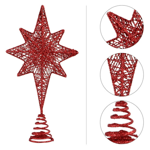 SWETRACE 1Pc Red Christmas Tree Star Treetop Decor with Iron Cone Holder for Easy Setup