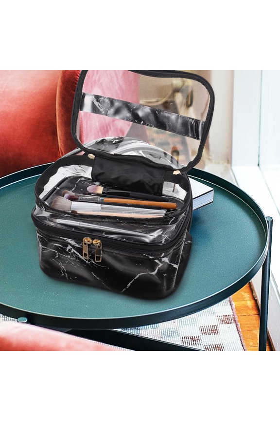 1Pcs Black Skincare Pouch Cosmetics Travel Bag 8.25X6.29X7.07in Dustproof Design