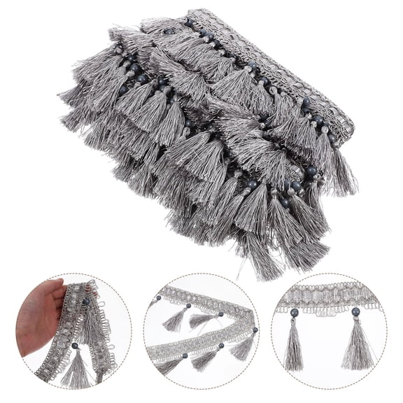 SWETRACE Grey Polyester Fringe Tassel Lace Trim for Curtains, Sofas, and Home Decor - 1 Piece Decorative