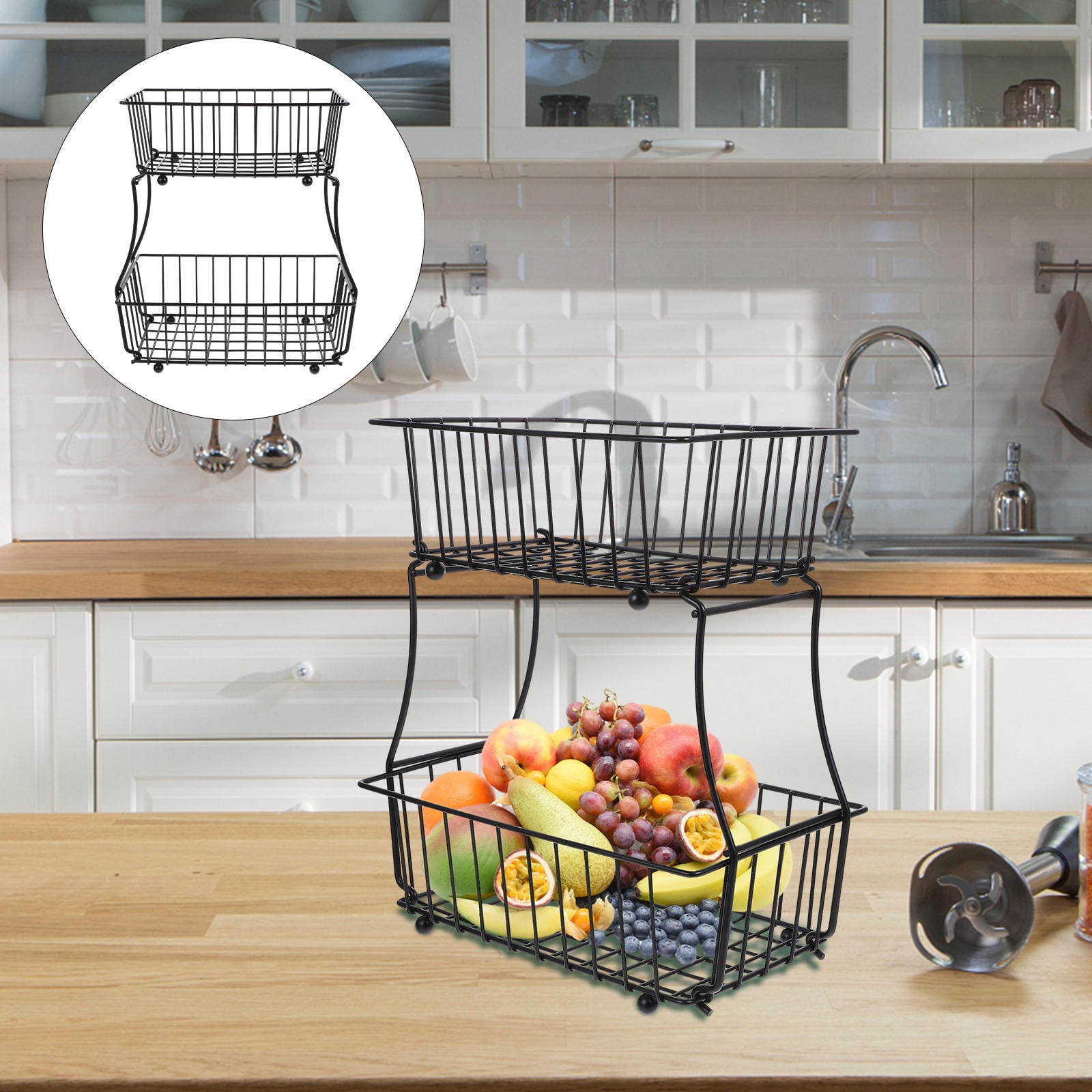 SWETRACE 1Pcs Kitchen Storage Basket Black Wire Fruit Organizer 30.00X19.00X10.00cm