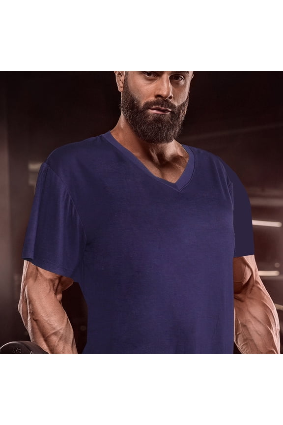 Men's Navy V-Neck T-Shirt, Regenerated Layer for Workout, Training, and Activewear