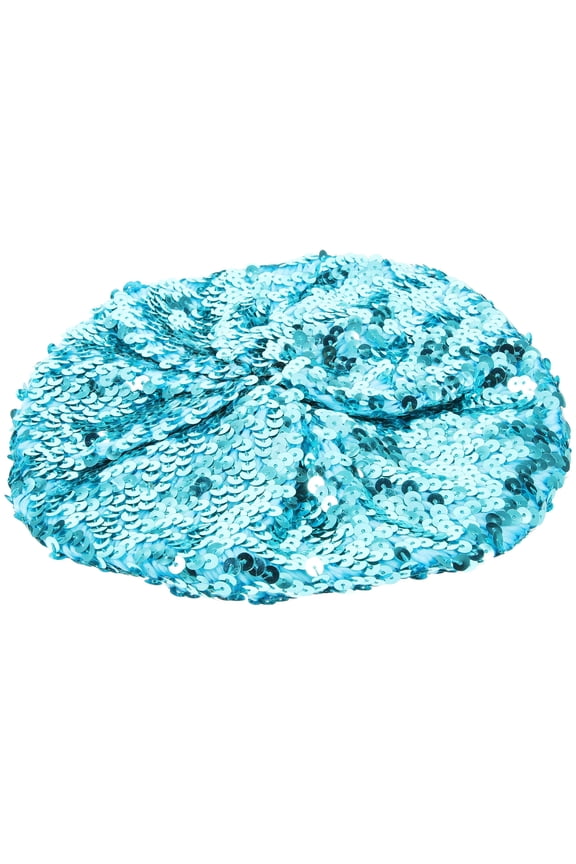 1Pcs Sequin Beret Hat Classic Beret Style Sky-Blue Polyester PVC Shiny Hat for Women Dance Performance