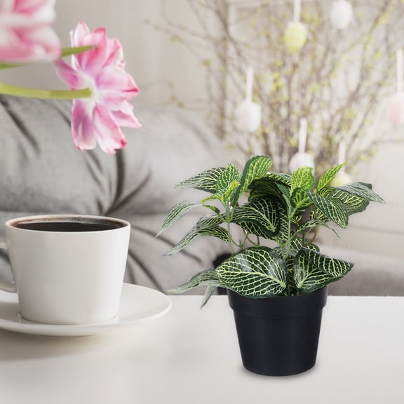 SWETRACE Large Fakeplants for Living Room Fake Fittonia Potted Plant Green Plastic 1Pack