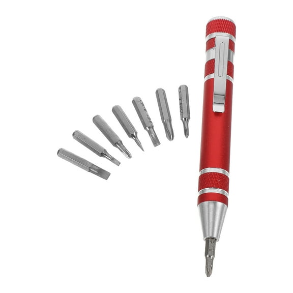 SWETRACE 1Set 8-In-1 Pocket Screwdriver Red Aluminum Alloy Compact for Handyman Travel Use Small Precision Screwdrivers