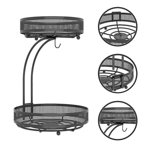 SWETRACE Banana Hanger with Metal Storage Basket, Kitchen Counter and Living Room Fruit Organizer, 1 Set