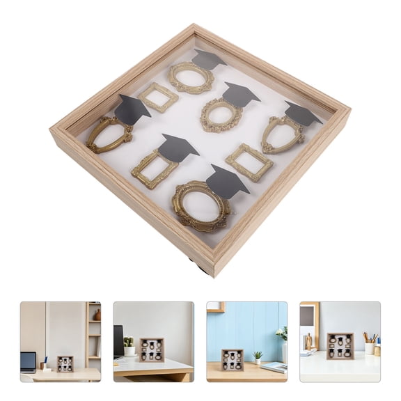 SWETRACE Wooden Beige Graduation Shadow Box Photo Frame Set 8 Mini Frames 6 Graduation Caps