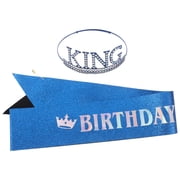 SWETRACE Mens Rhinestone King and Royal Sash Set, Birthday Party Decoration Accessory, 1 Set