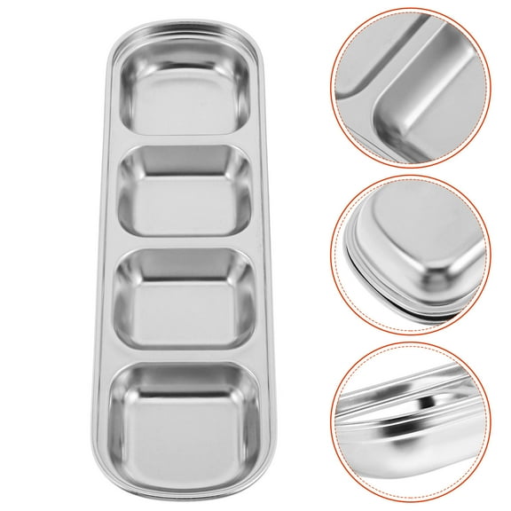 SWETRACE 1Set Stainless Steel Dipping Sauce Tray Silver for Restaurant Use 10.8X3.3X1in